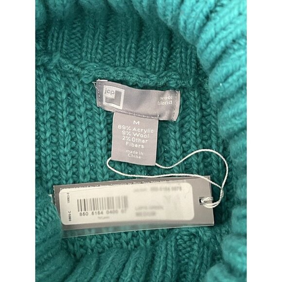 NWT JCP Womens Medium Long Sleeve Sweater Green Shimmer Threads Cowl Neck - Picture 5 of 7
